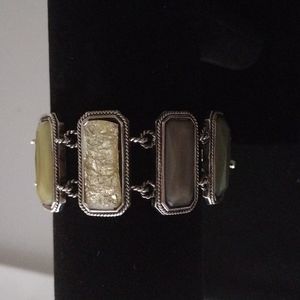 Lia Sophia Silver Tone Multi Shades of Green Stone Elongated Bracelet